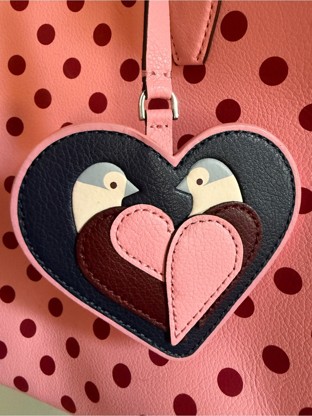 kate spade Pink Tote with Burgundy Polka Dots and Heart Charm - Picture 3 of 8